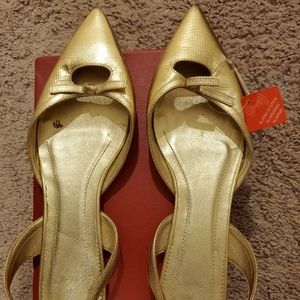 ZARA Pointed Toe Gold Slingback Flats